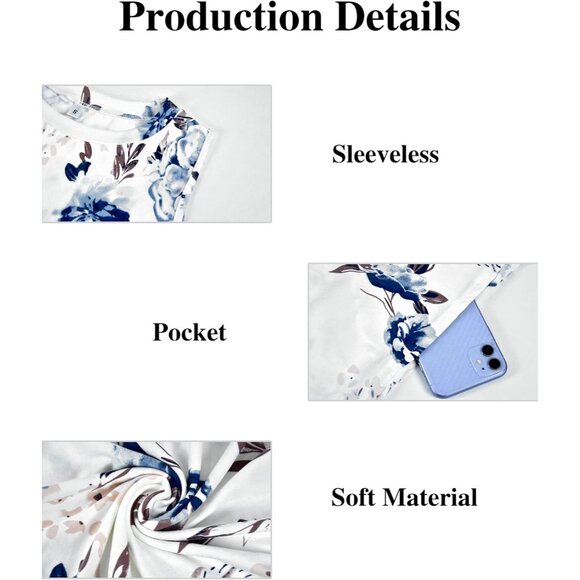 🆕 Women's White Floral Sleeveless Maxi Dress Polyester Casual Sundress - Picture 5 of 6